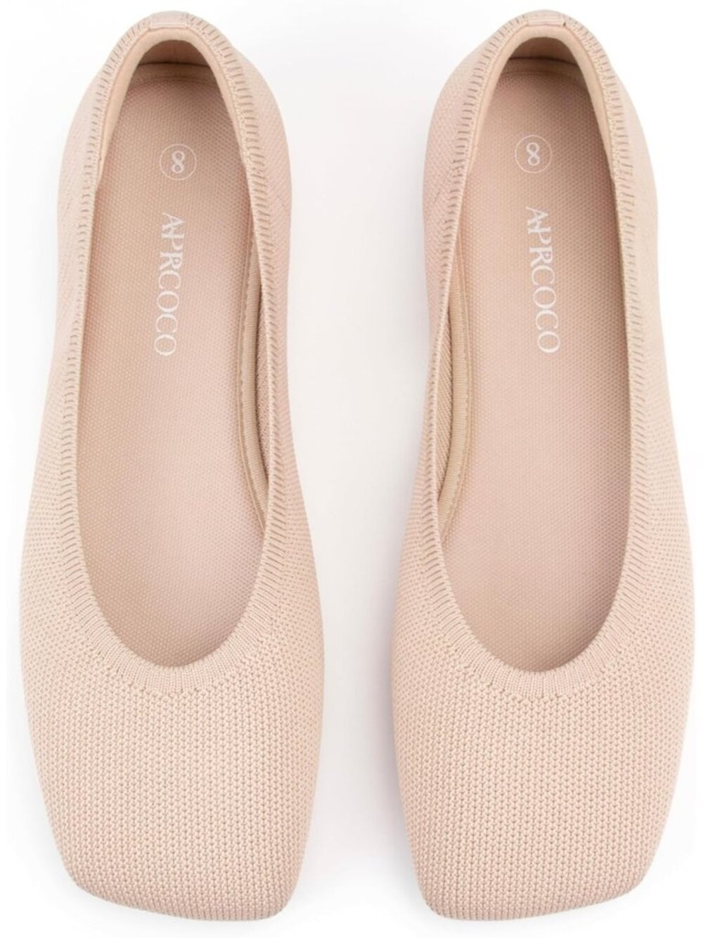 Women's Almond Wide Toe Box Square Toe Washable Knit Slip On Ballet Flat Shoes